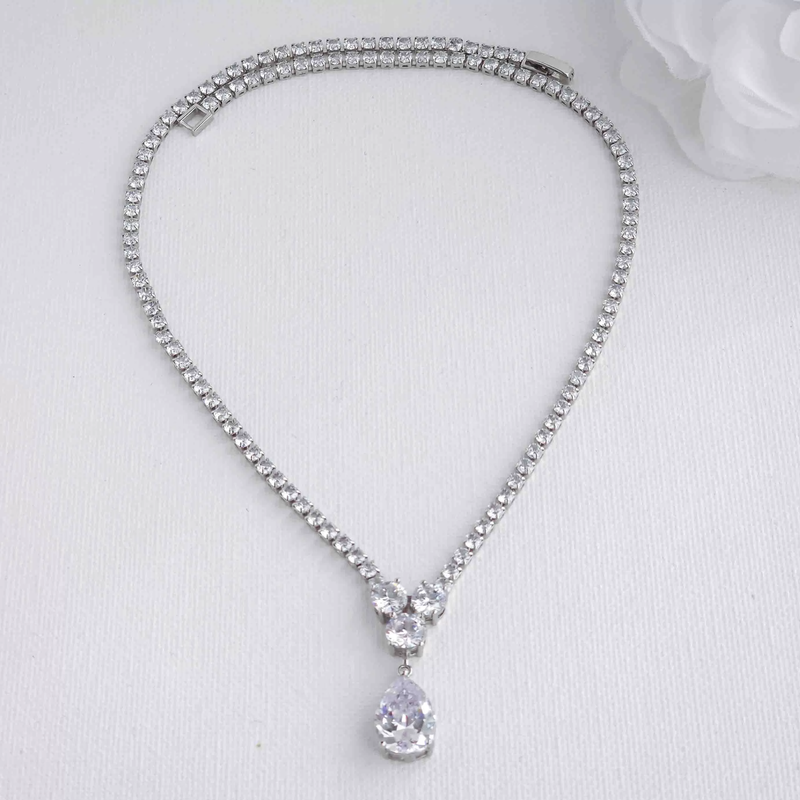 Cubic Zirconia Wedding Necklace in Silver Plating-Diane