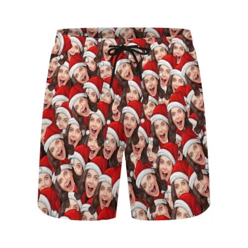 Custom Seamless Face Christmas Red Hat Men's 2 in 1 Running Shorts Workout Training Quick Dry Bodybuliding Athletic Shorts Jogger with Pockets