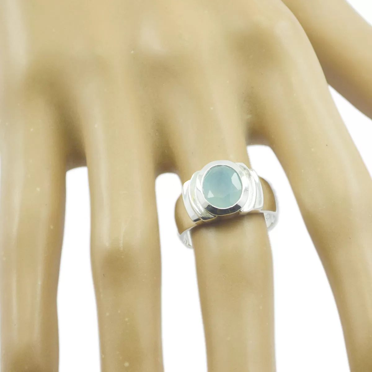 Cute Gemstones Chalcedony 925 Sterling Silver Rings Ocean Jewelry