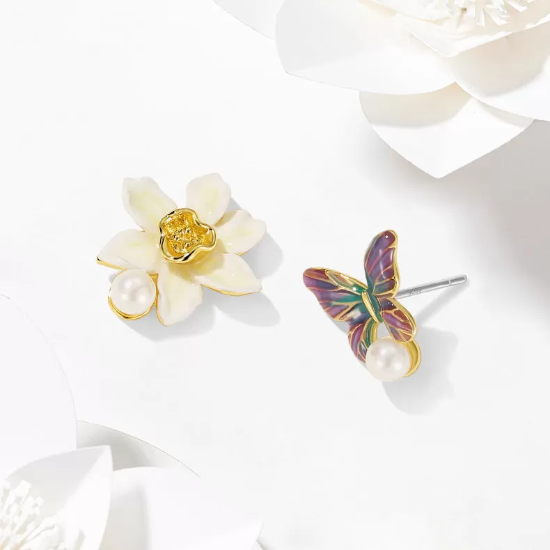 Daffodils & Butterfly Stud Earrings