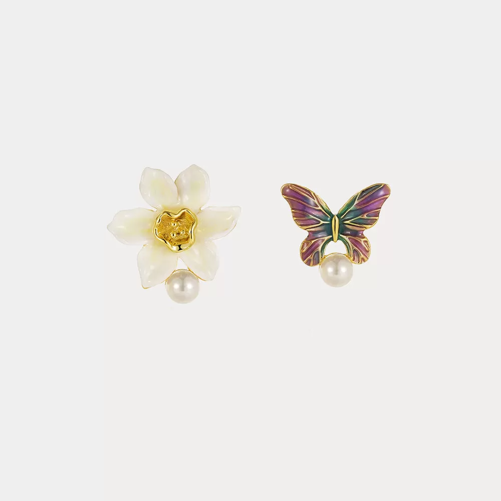 Daffodils & Butterfly Stud Earrings