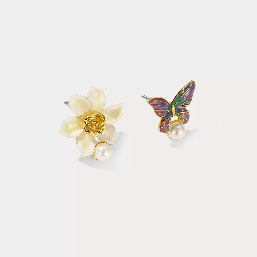 Daffodils & Butterfly Stud Earrings