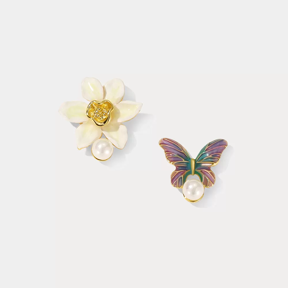 Daffodils & Butterfly Stud Earrings