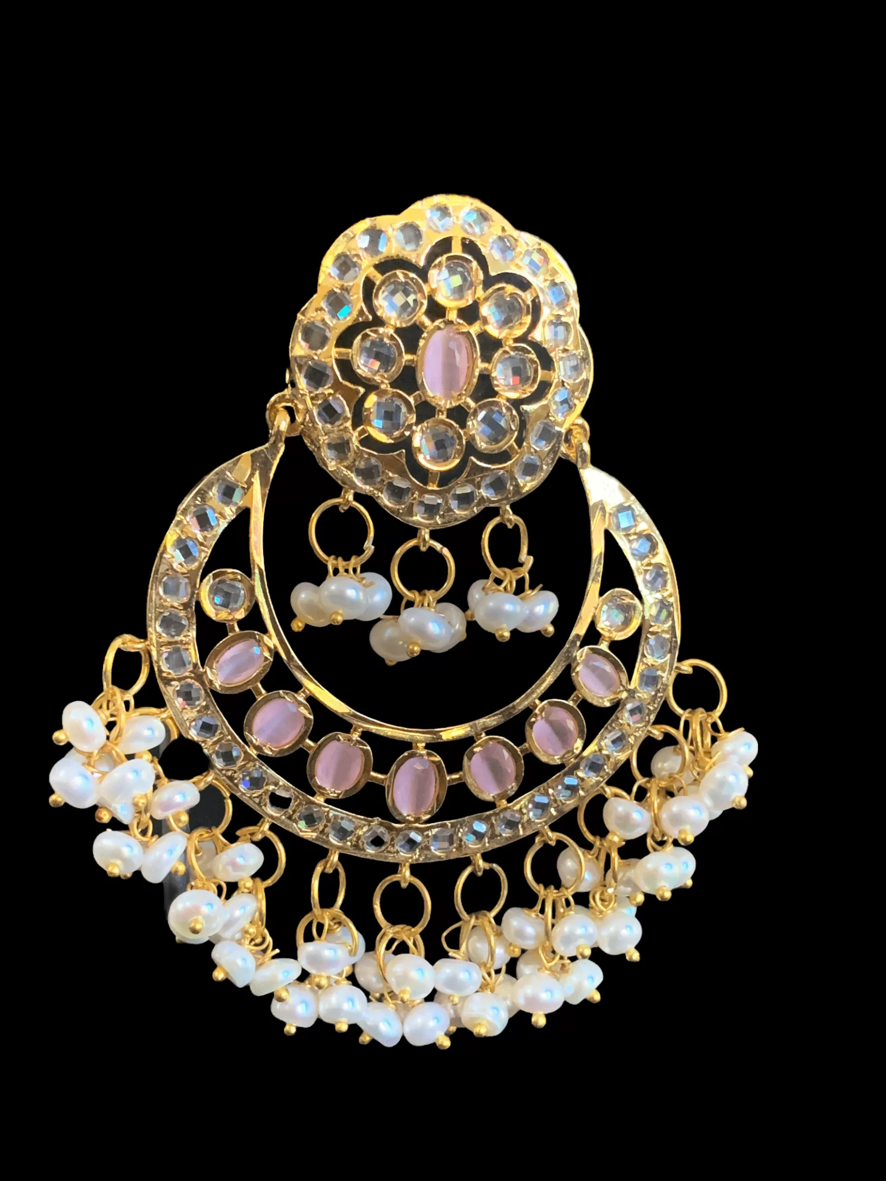 DER268 kainat Chandbali in fresh water pearls - Pink ( READY TO SHIP )