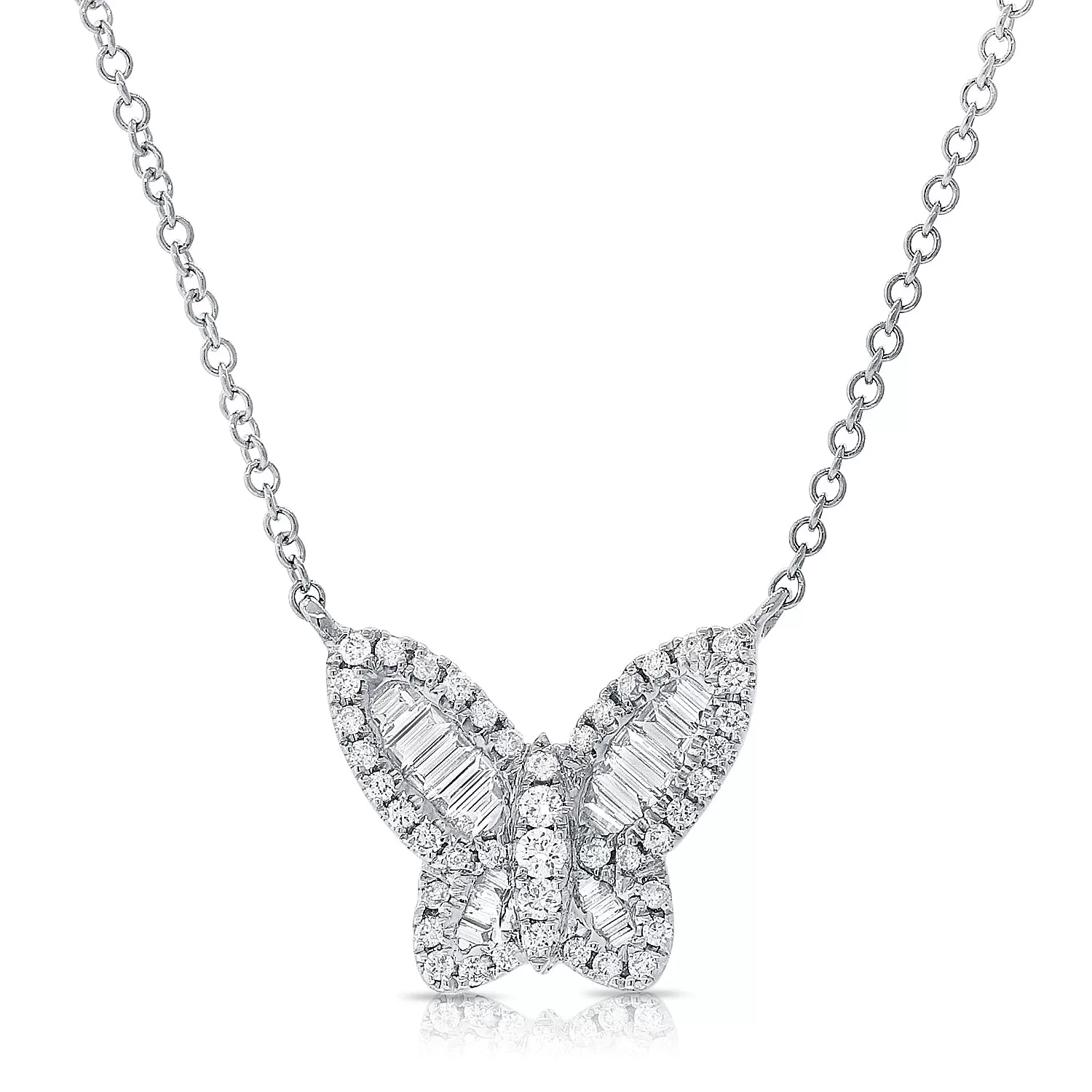 Diamond Butterfly Necklace in White Gold