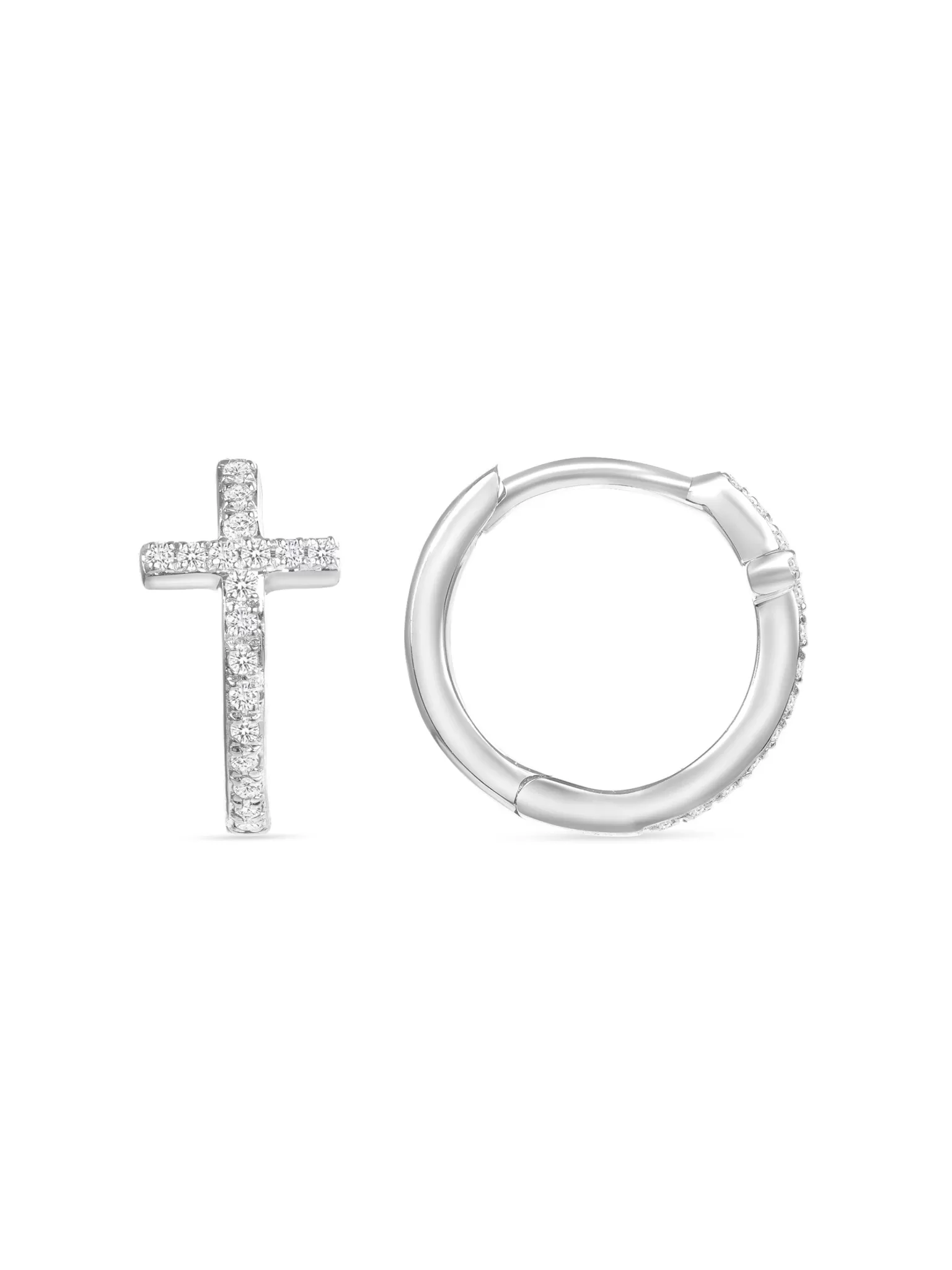 Diamond Cross Huggie Earrings 14K