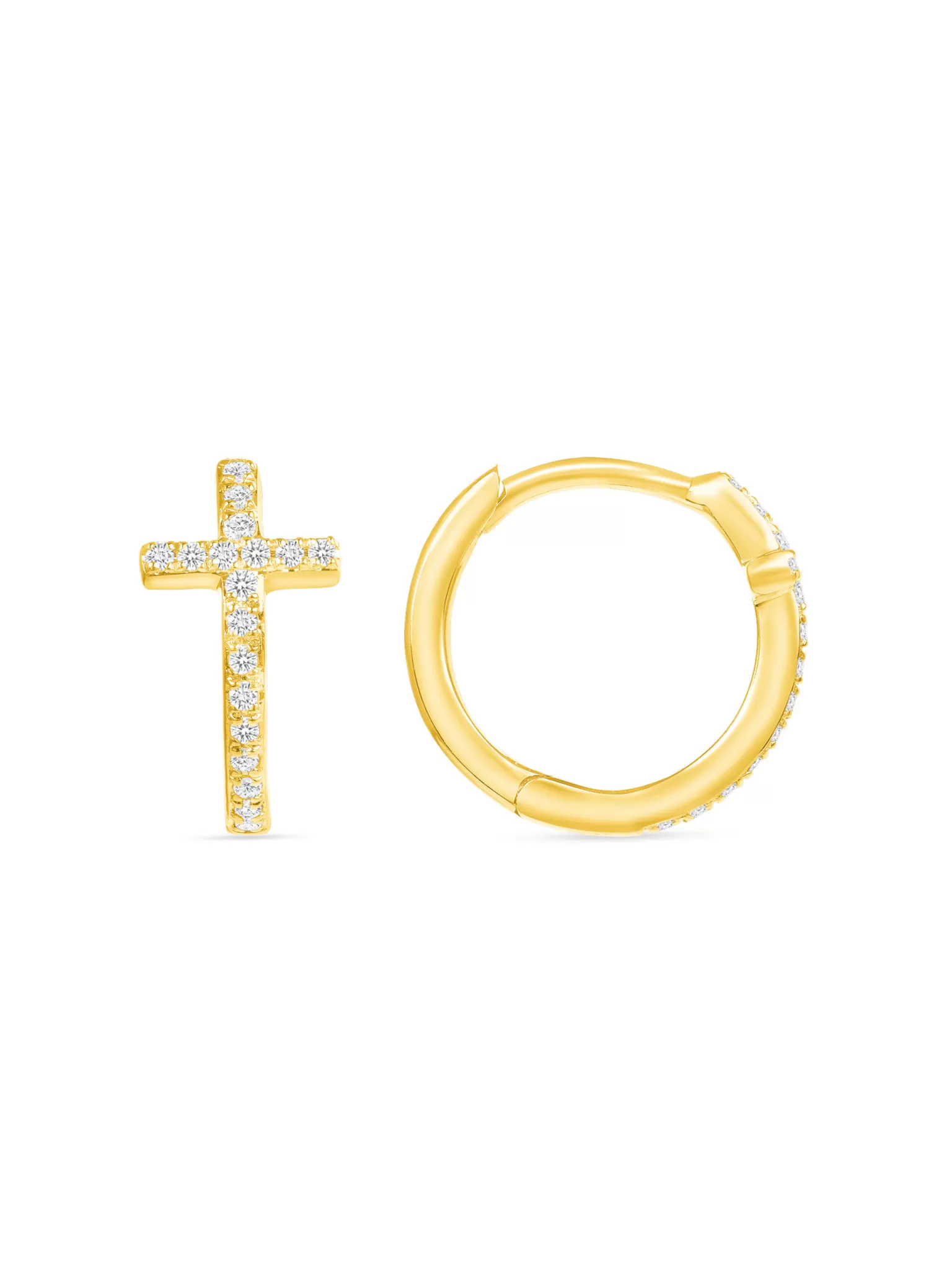 Diamond Cross Huggie Earrings 14K