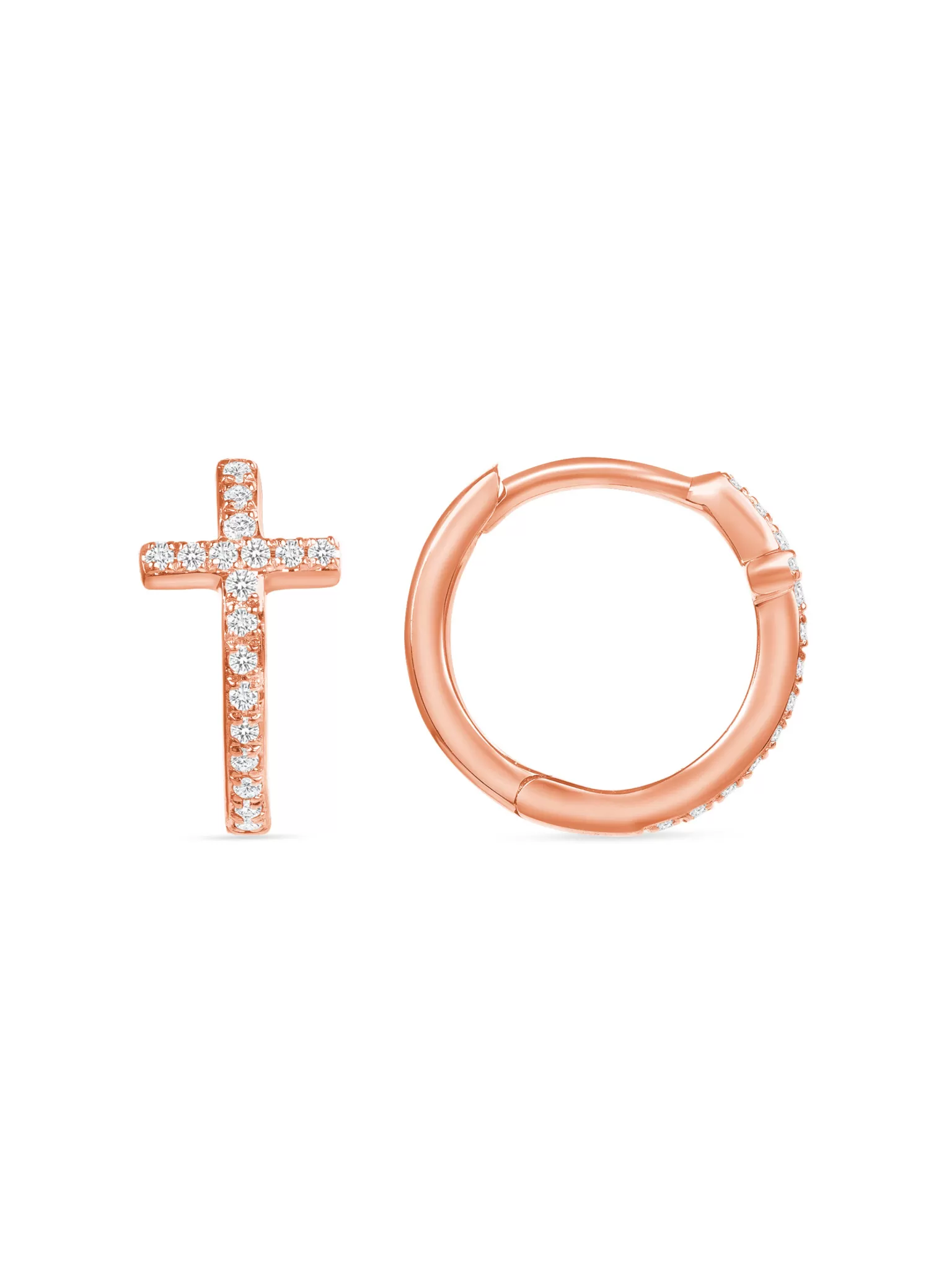 Diamond Cross Huggie Earrings 14K