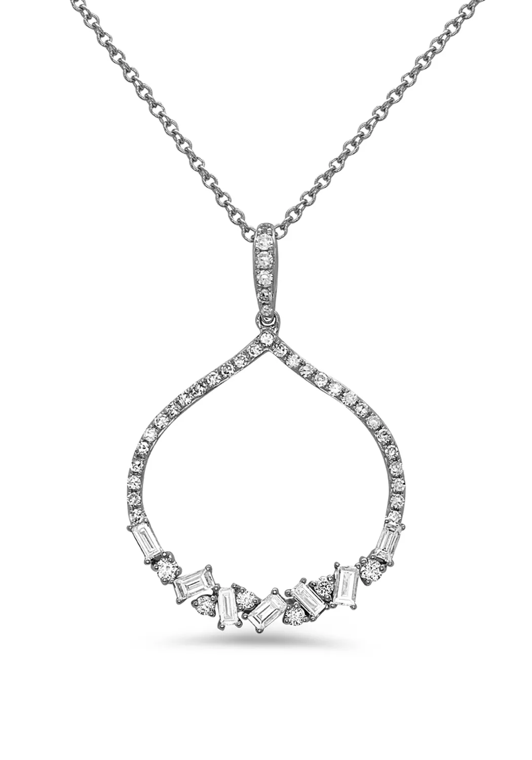 Dilamani 14KWG Teardrop Baguette Diamond Pendant Necklace