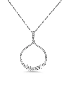 Dilamani 14KWG Teardrop Baguette Diamond Pendant Necklace