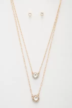 Double Crystal Metal Layered Necklace