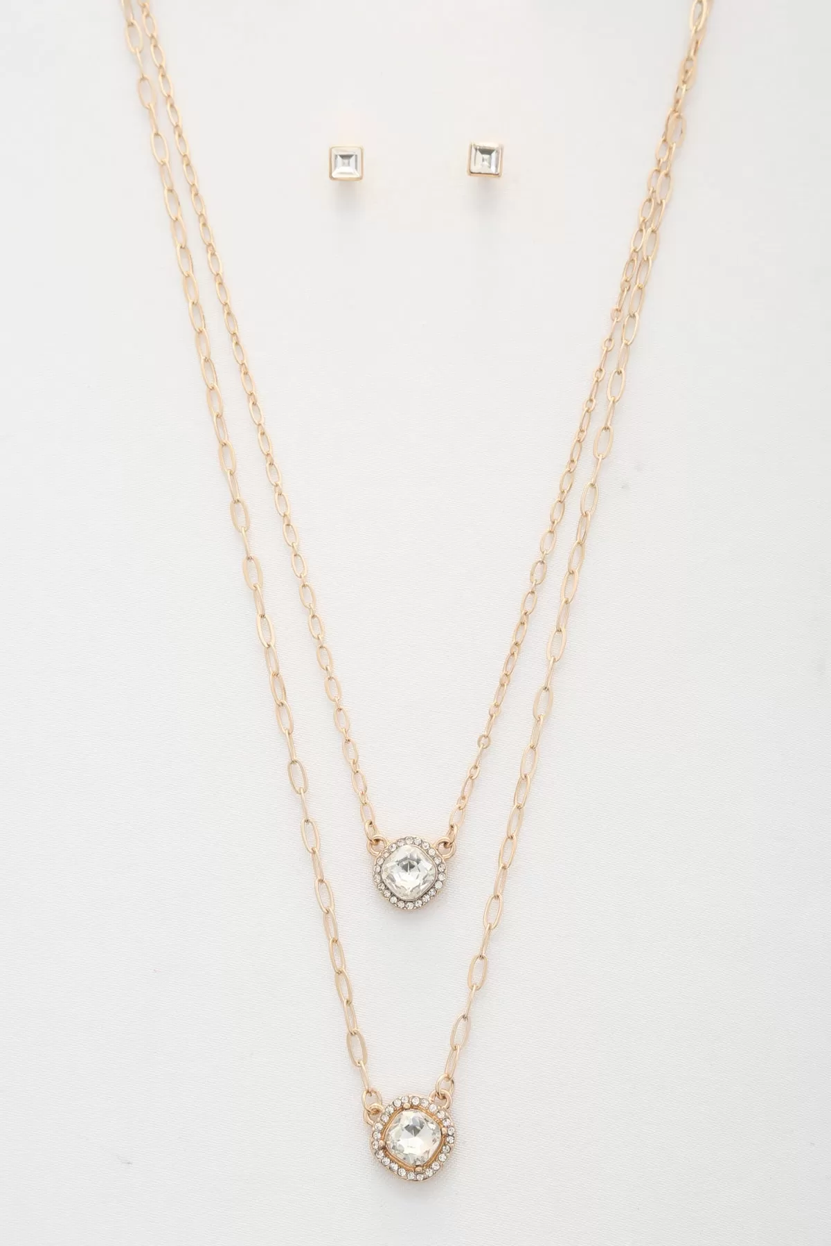 Double Crystal Metal Layered Necklace