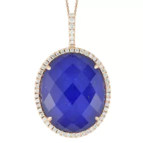 Doves Blue Royal Lapis & Diamond Oval Rose Gold Pendant Necklace