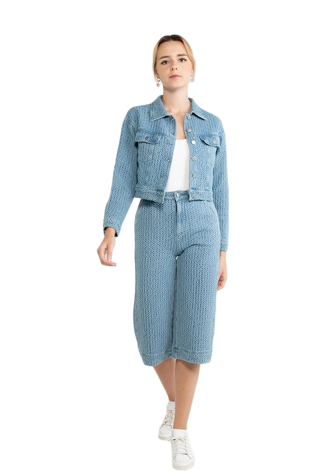 ELLE Apparel Textured Denim Flap Details Jacket