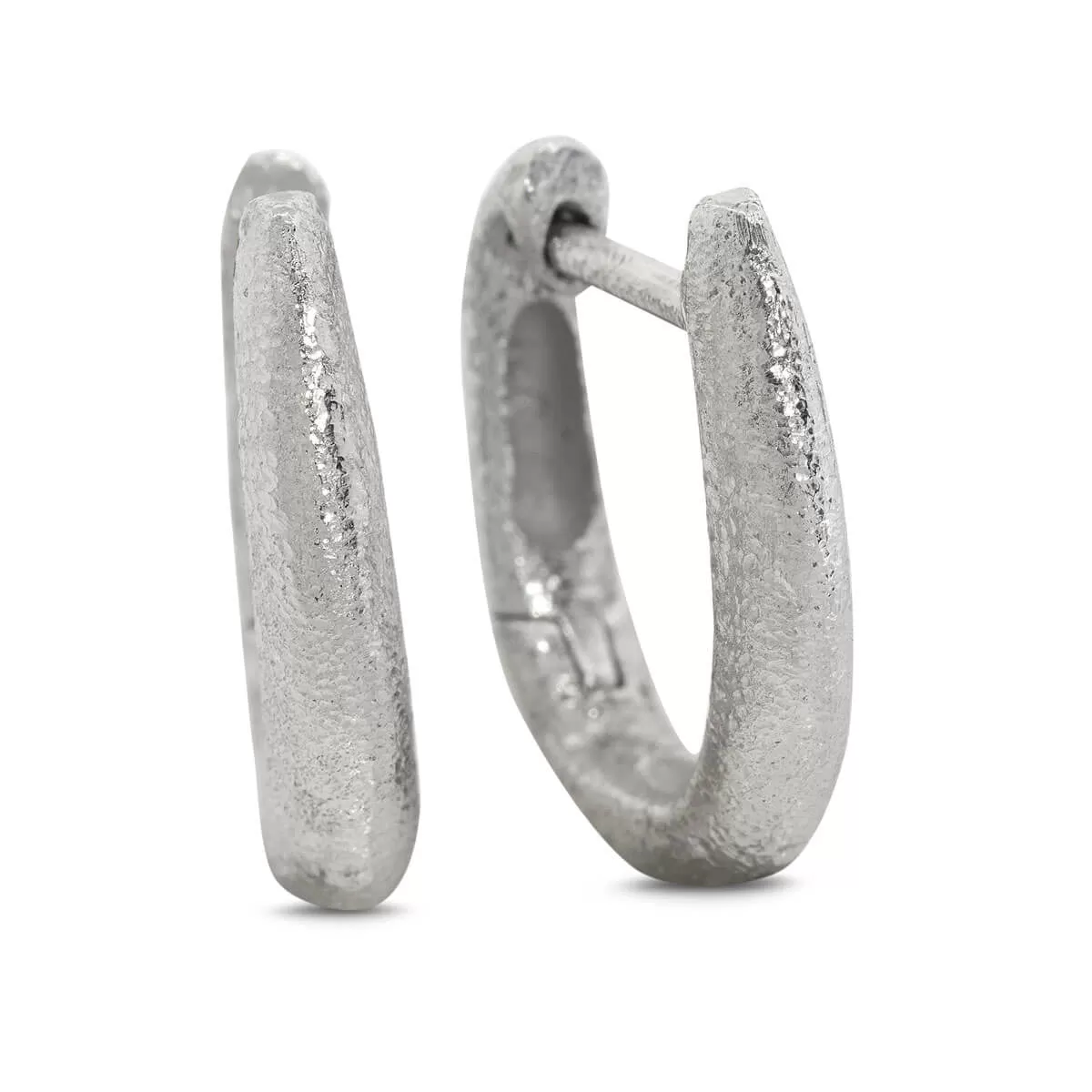 Elongated Ancient Hinged Hoop Earrings in 14k White Gold