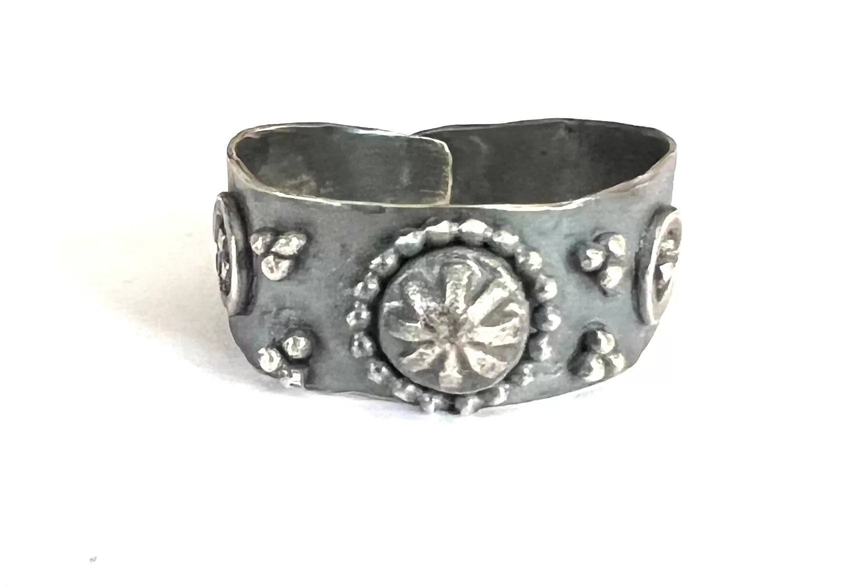 Embellished Sterling Silver Cigar Band Ring