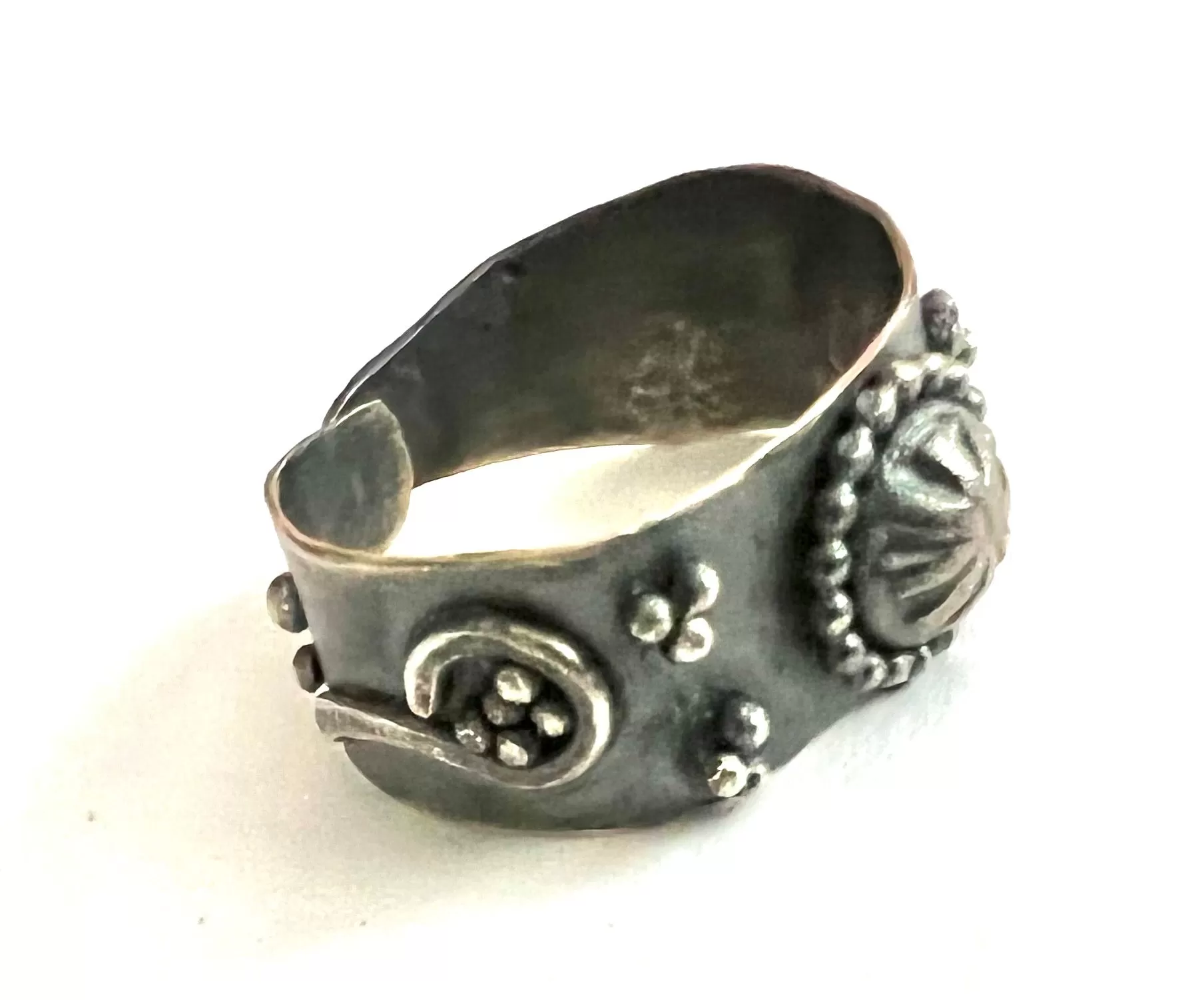 Embellished Sterling Silver Cigar Band Ring