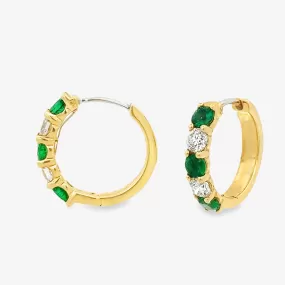 Emerald & Diamond Small Hoop Earrings