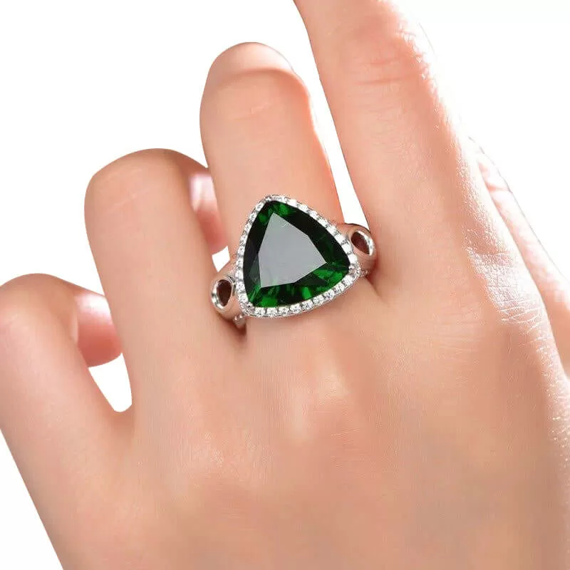 Emerald Green Trilliant Cut Engagement Ring