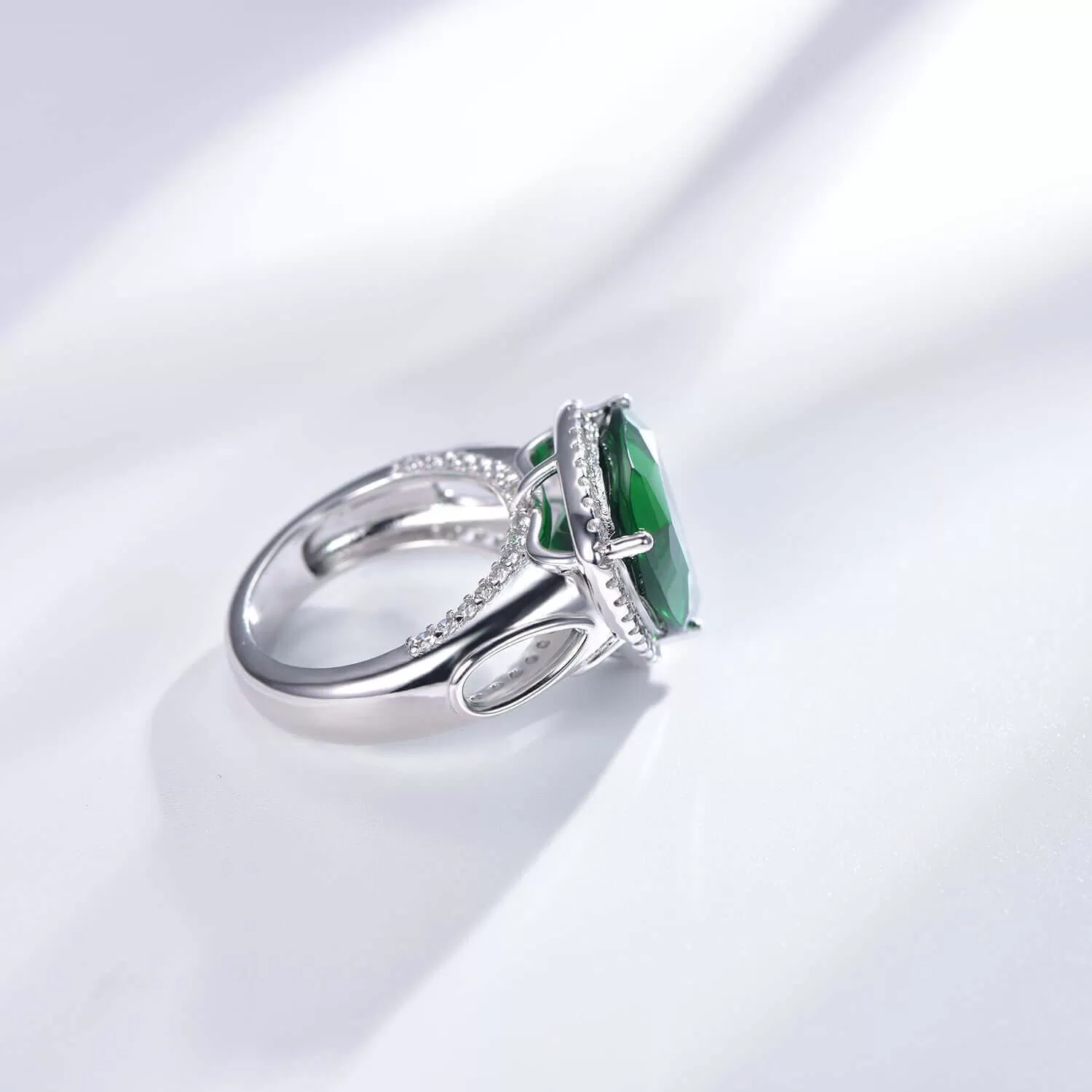 Emerald Green Trilliant Cut Engagement Ring