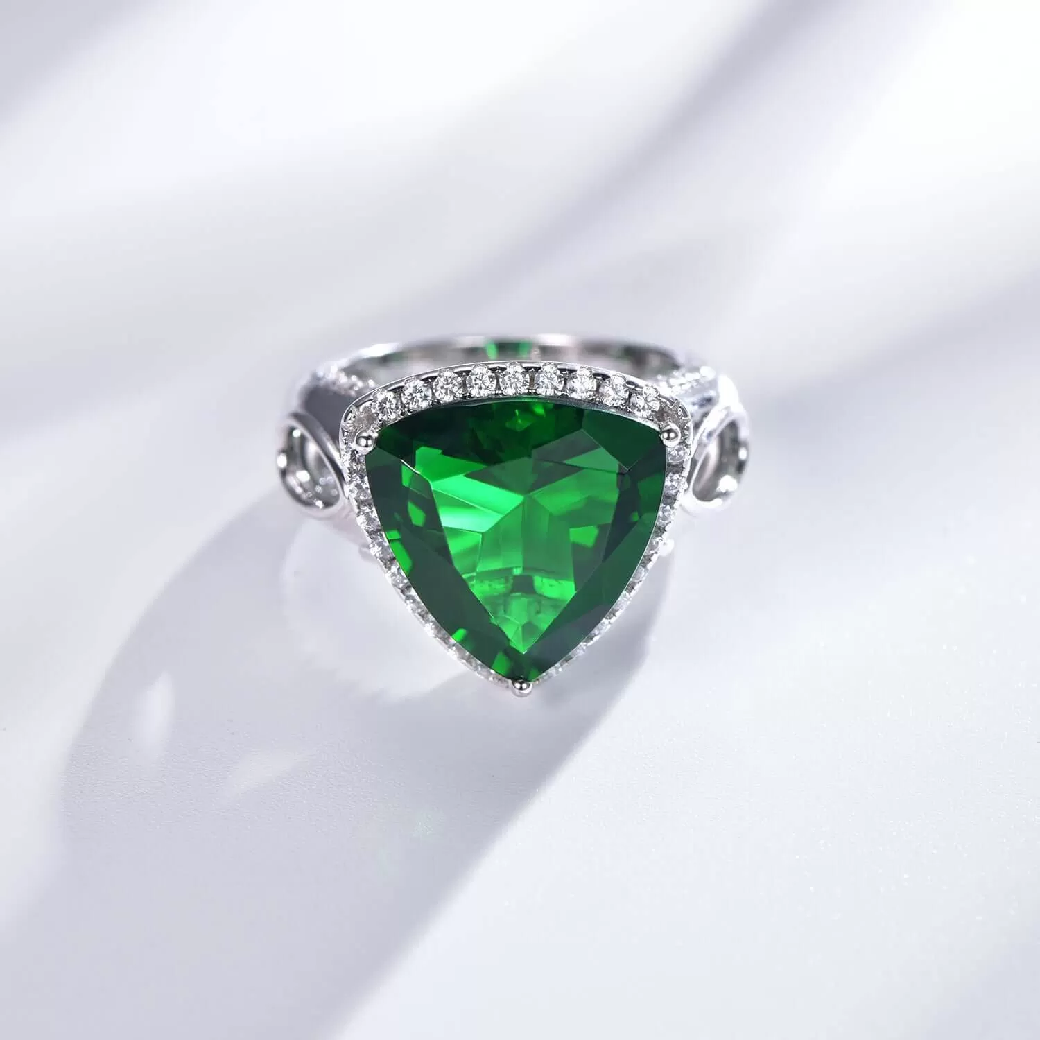 Emerald Green Trilliant Cut Engagement Ring