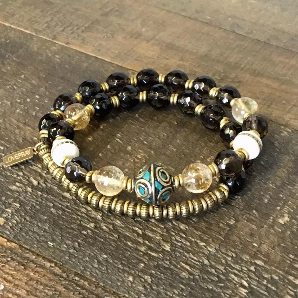 Energy and Abundance Smoky Quartz Wrist Mala Bracelet