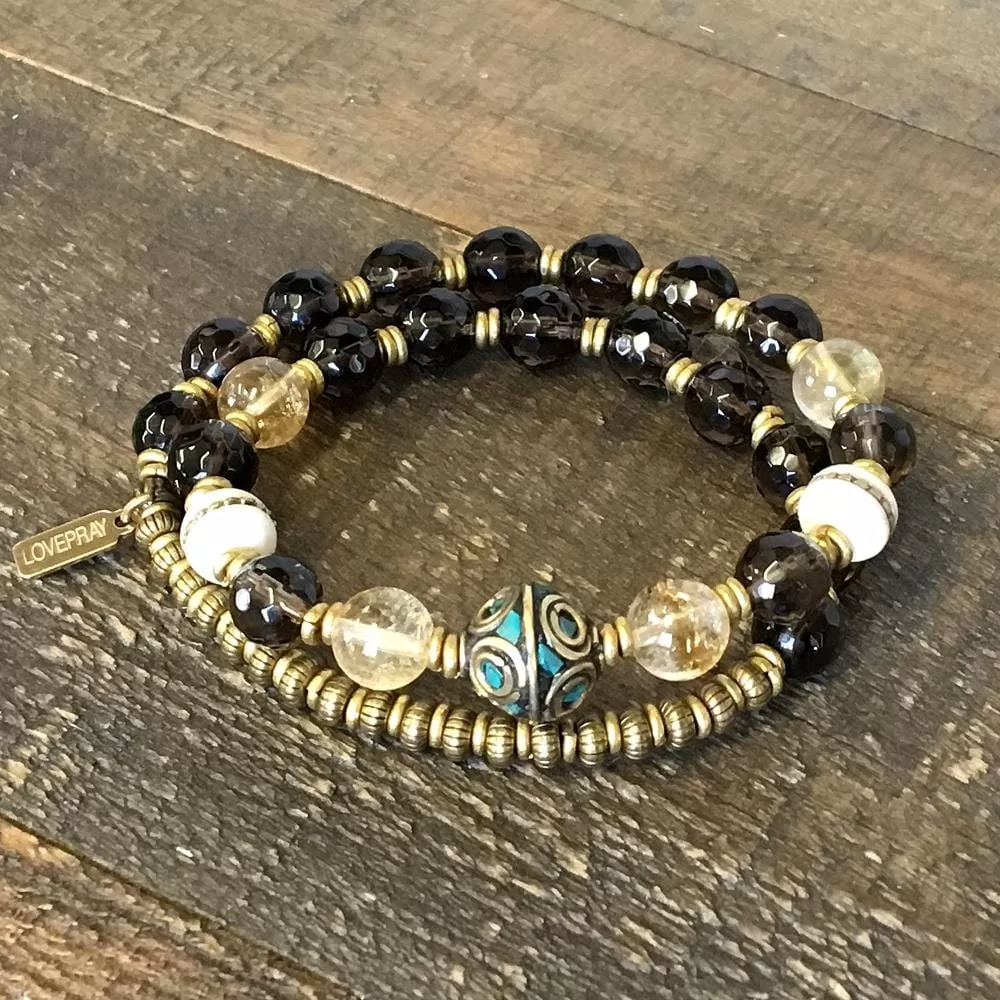 Energy and Abundance Smoky Quartz Wrist Mala Bracelet