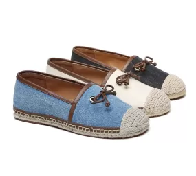 EVERAU Women Leather Slip-on Bow Flat Espadrilles Esther