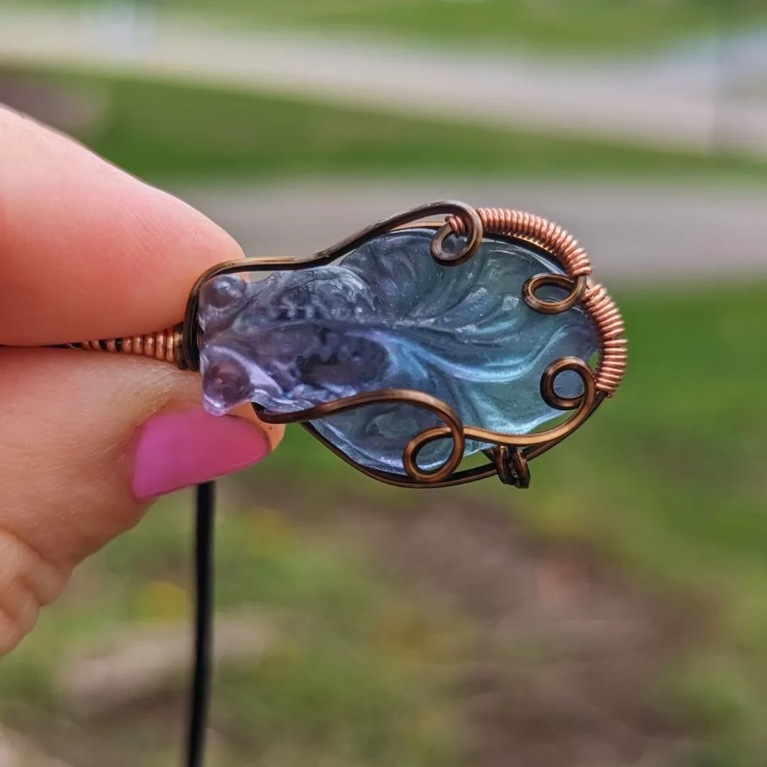 Fluorite Koi Pendants ~ Symbol of Strength and Vitality~ Includes Necklace Cord ~ Wire Wrapped Antique Copper