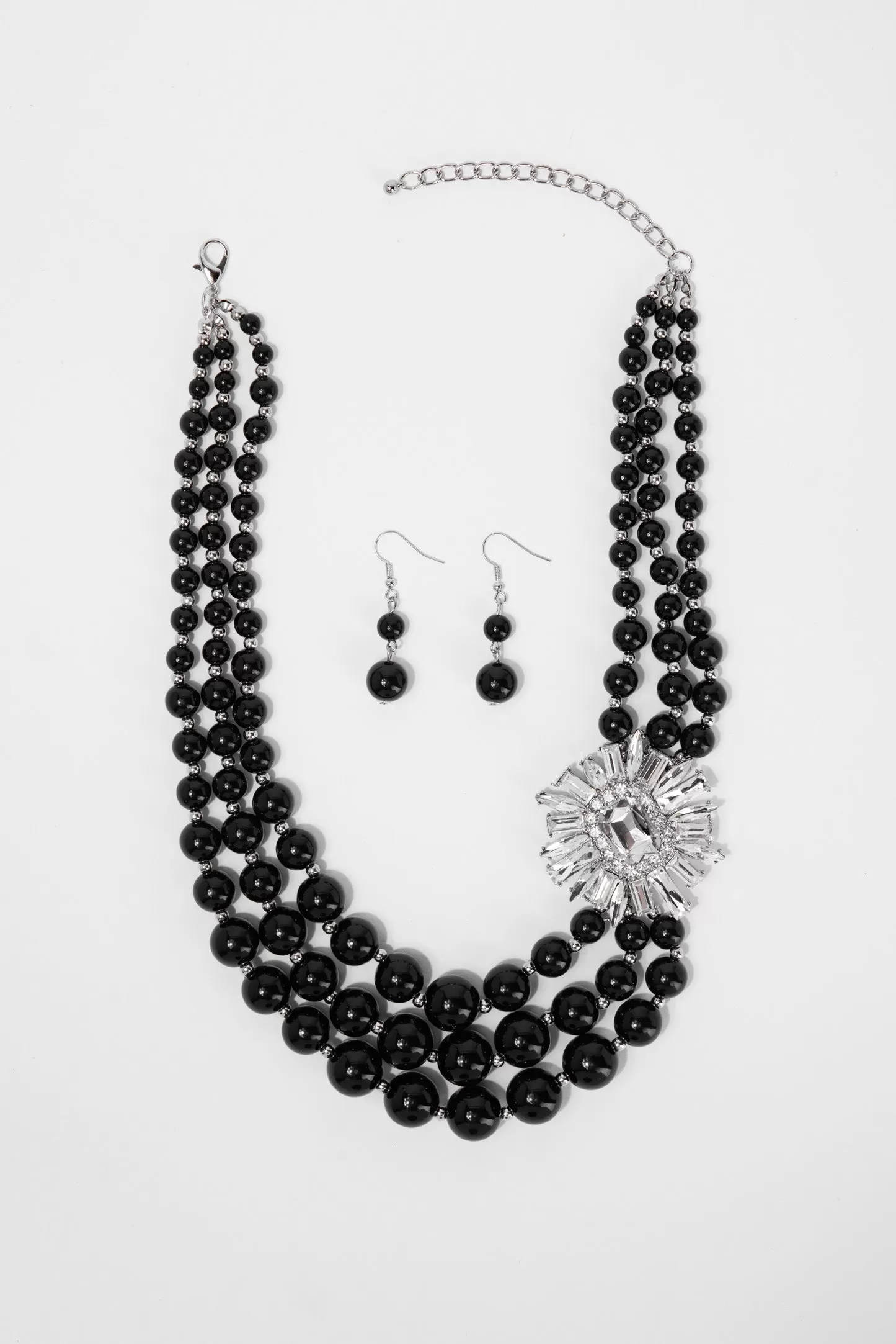 Giselle 3 Line Pearl Rhinestone Necklace Set