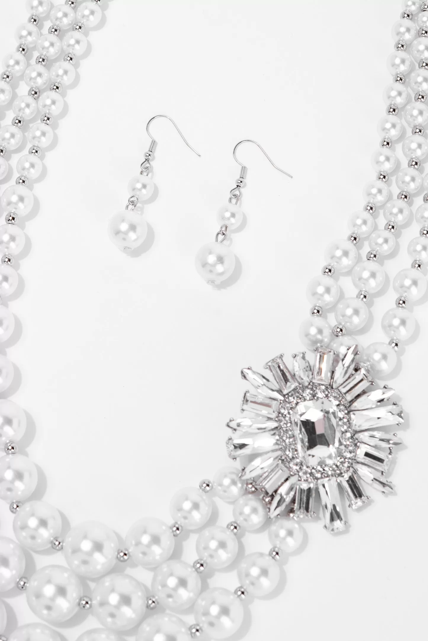 Giselle 3 Line Pearl Rhinestone Necklace Set