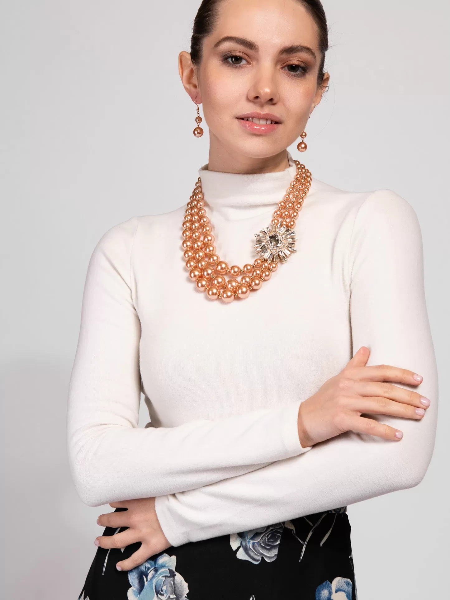 Giselle 3 Line Pearl Rhinestone Necklace Set