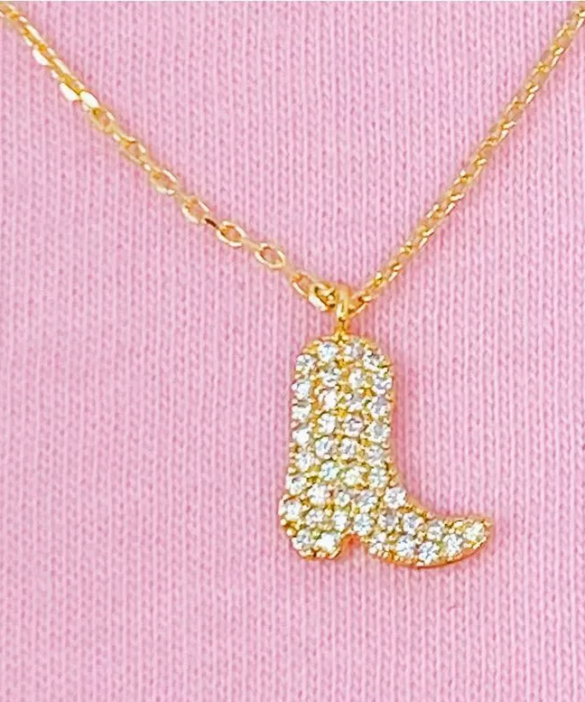 Glam Cowgirl Boot Necklace - Gold