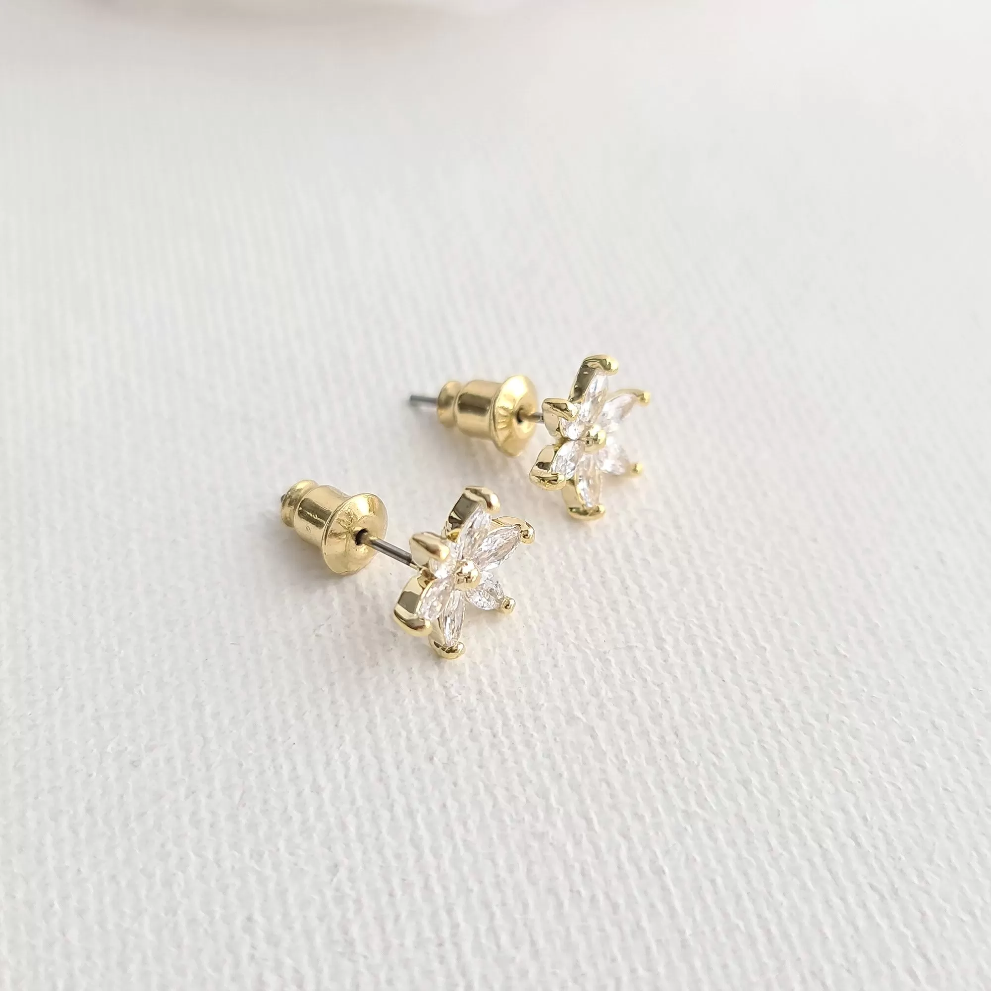 Gold and CZ Flower Stud Earrings-Trisha