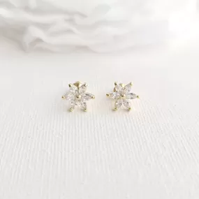 Gold and CZ Flower Stud Earrings-Trisha