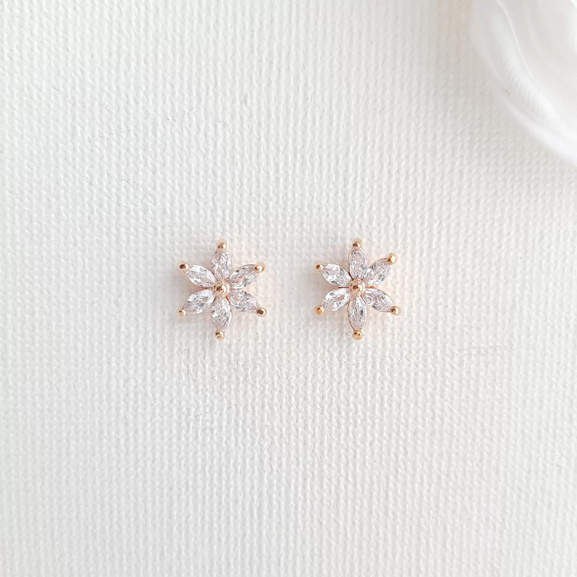 Gold and CZ Flower Stud Earrings-Trisha