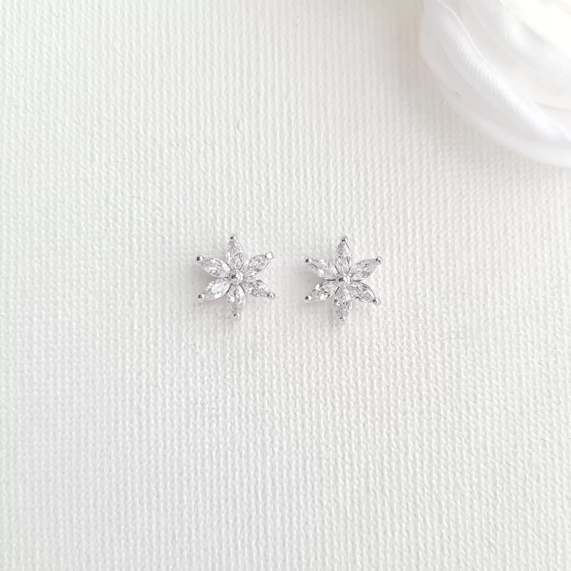 Gold and CZ Flower Stud Earrings-Trisha