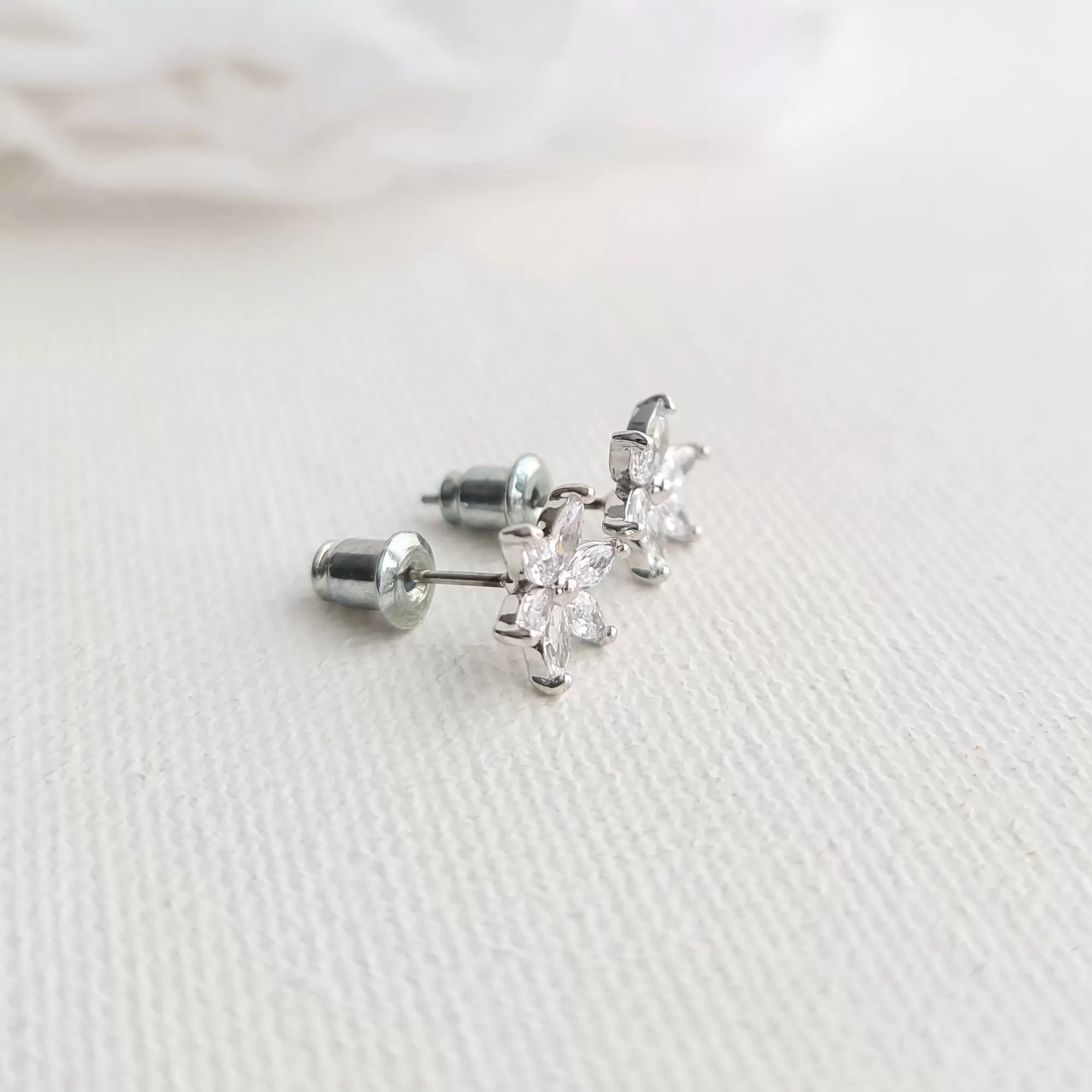 Gold and CZ Flower Stud Earrings-Trisha