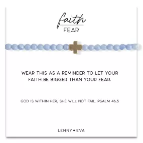 Gold Cross Faith Over Fear Bracelet in Blue Agate