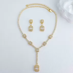 Gold Jewelry Set with Drop Necklace and Earrings for Wedding-Edith