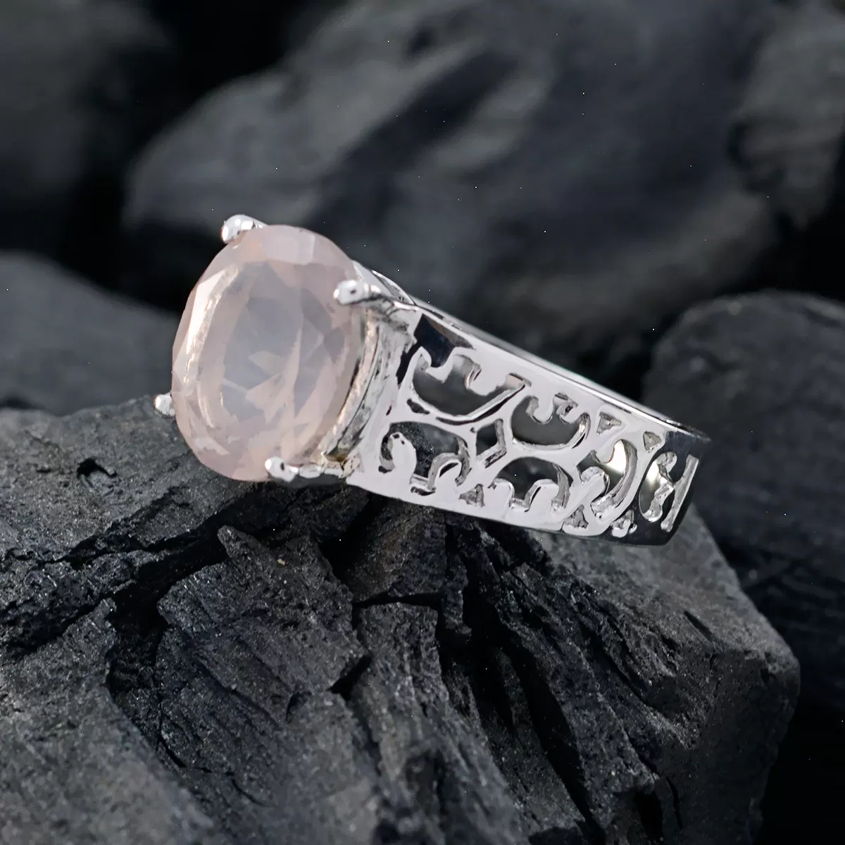 Goods Gemstone Rose Quartz 925 Sterling Silver Rings Initial Jewelry