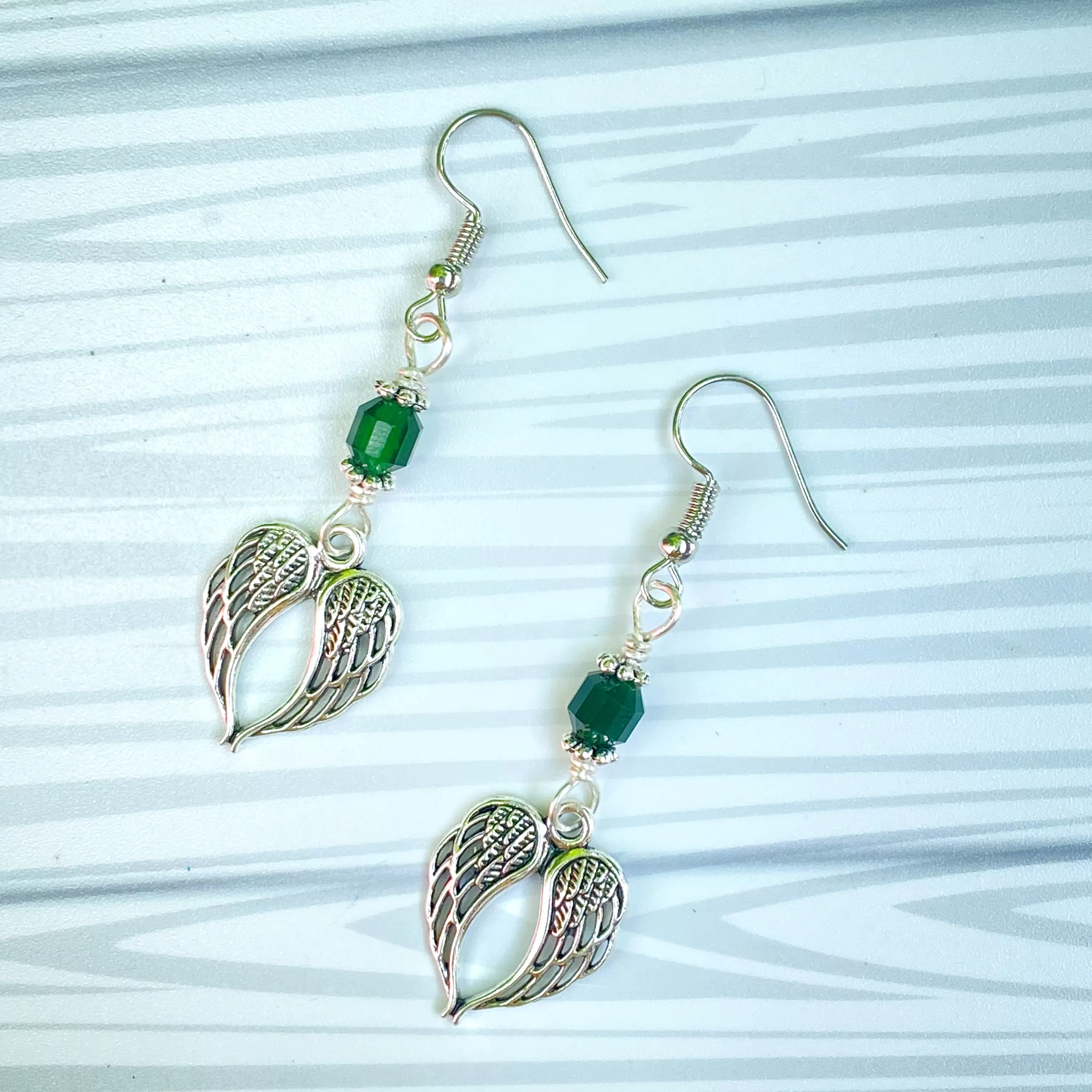 Green Agate and Wings Earrings