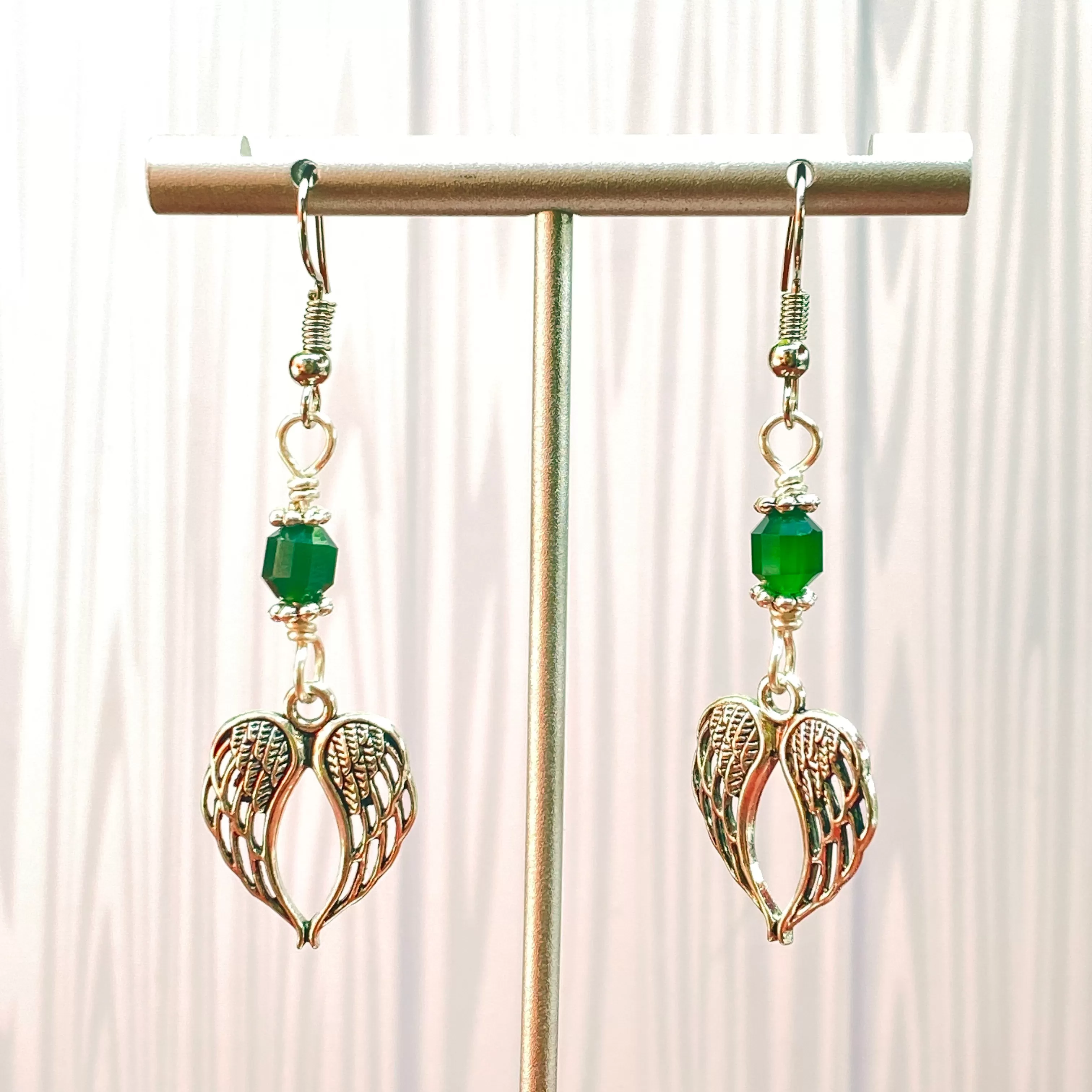 Green Agate and Wings Earrings