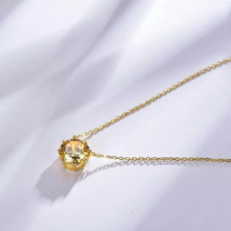 Halo Yellow Topaz Round Cut Necklace