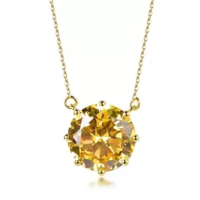 Halo Yellow Topaz Round Cut Necklace