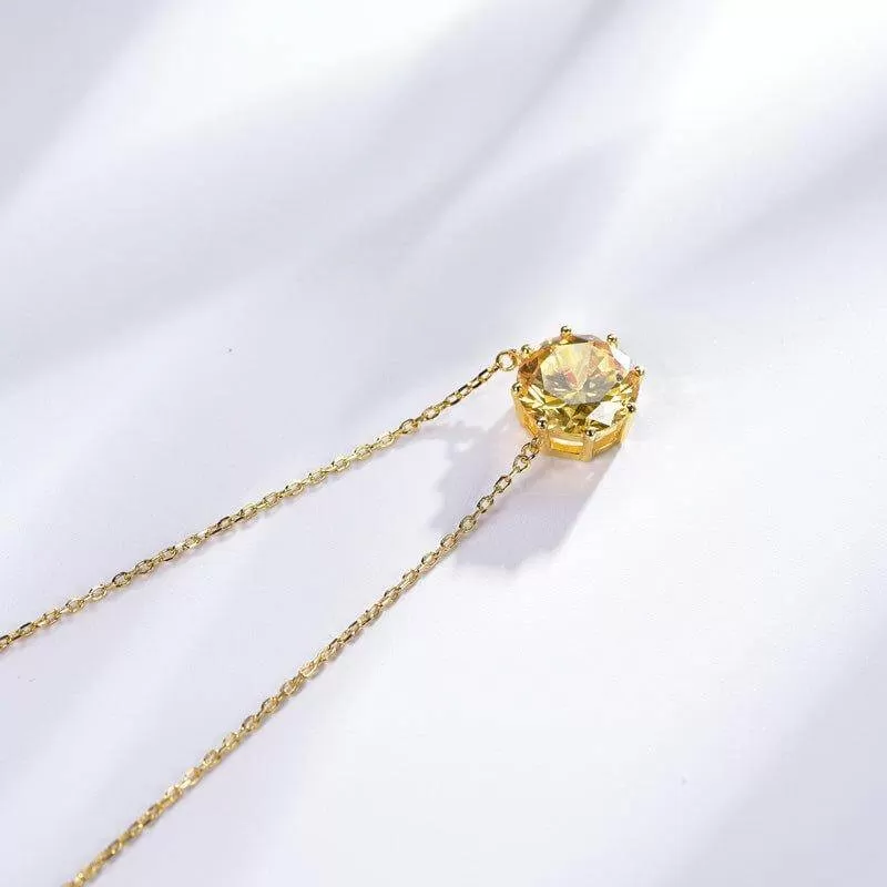 Halo Yellow Topaz Round Cut Necklace