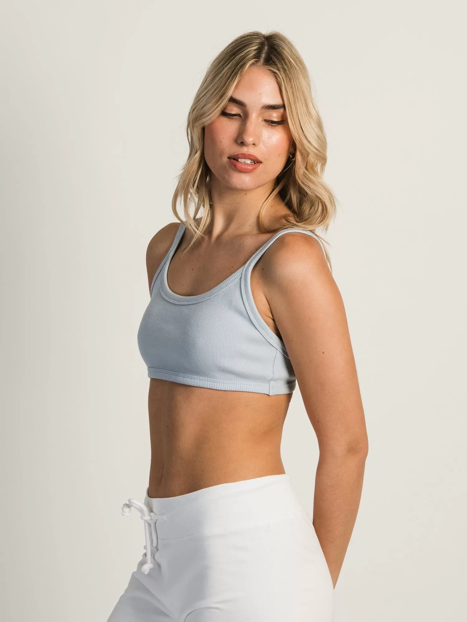 HARLOW RIBBED OPEN BACK BRALETTE - BABY BLUE