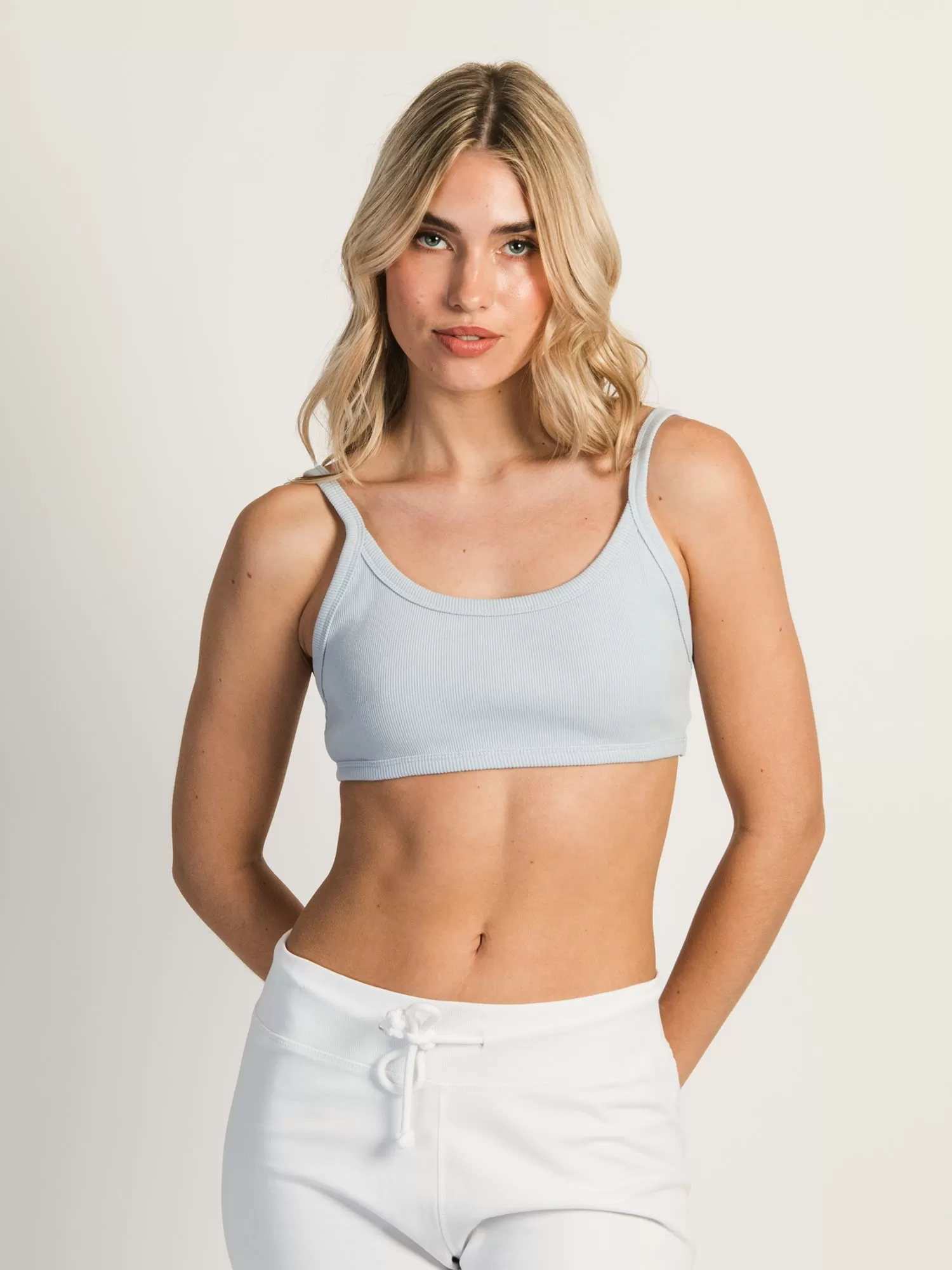 HARLOW RIBBED OPEN BACK BRALETTE - BABY BLUE