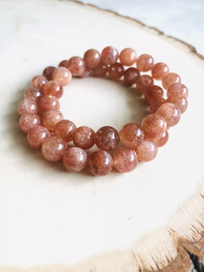 High-Quality Gold Sunstone Single Mala Bracelet