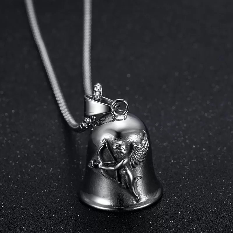 Hip hop titanium steel punk motorcycle angel Cupid wings exorcism bell pet bell pendant